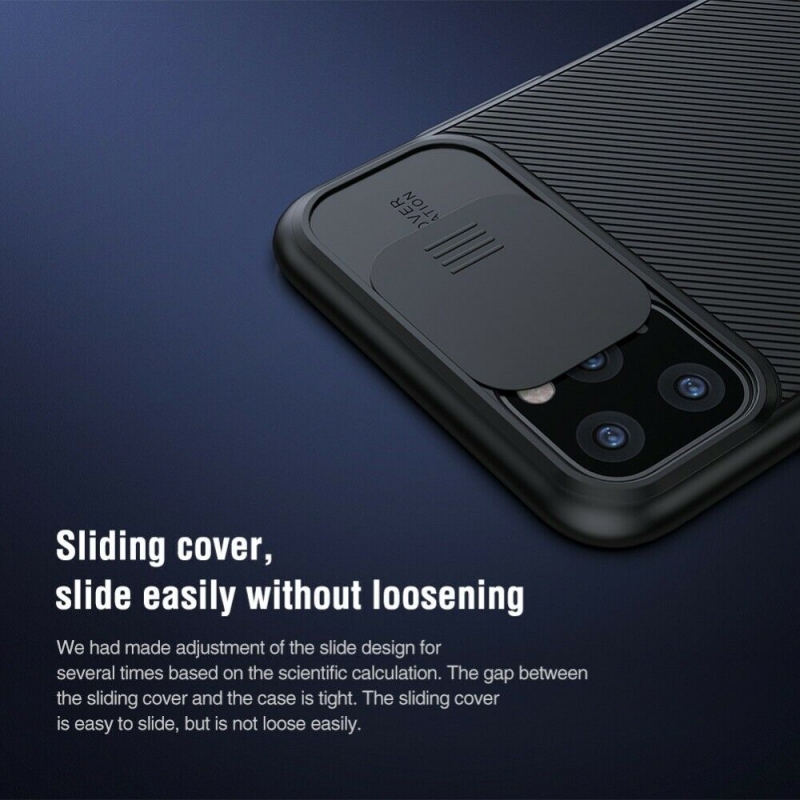 Ốp Lưng iPhone 11 Pro Max Nillkin CamShield thiết kế dạng camera đóng mở giúp bảo vệ an toàn cho Camera của máy, màu sắc đen huyền bí sang trọng rất hợp với phái mạnh.